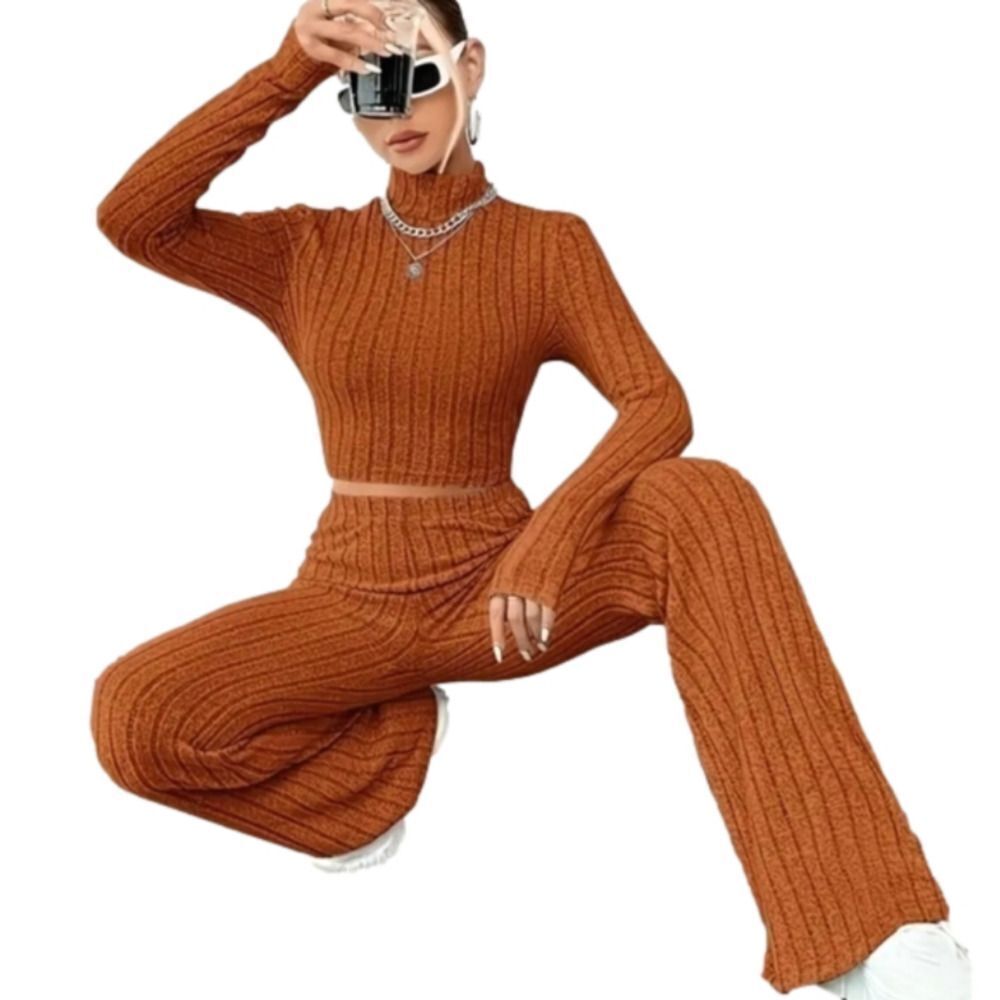 Ladies Solid Ribbed Two-piece Set sz X-large